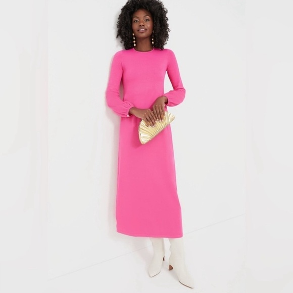 Pomander Place Lennox Maxi Dress Knit Blouson Sleeve Pink Feminine Elegant L - Picture 13 of 13